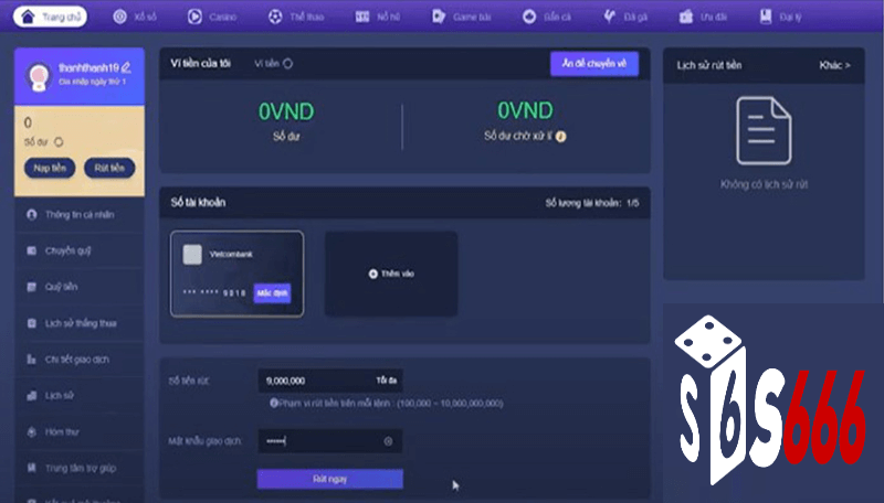 Hướng dẫn rút tiền S6666 chi tiết